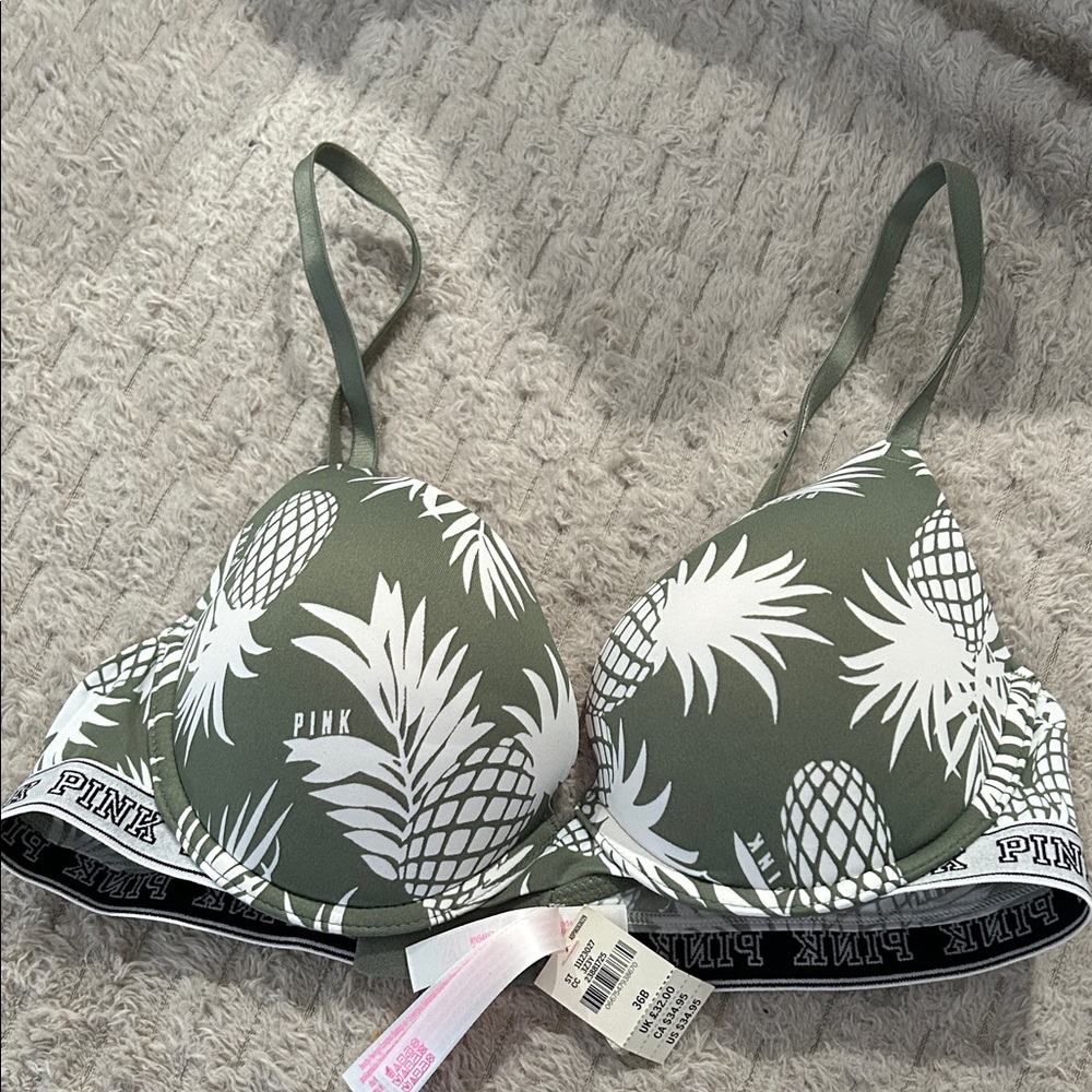 PINK Victoria's Secret Olive Pineapple Print Bra
